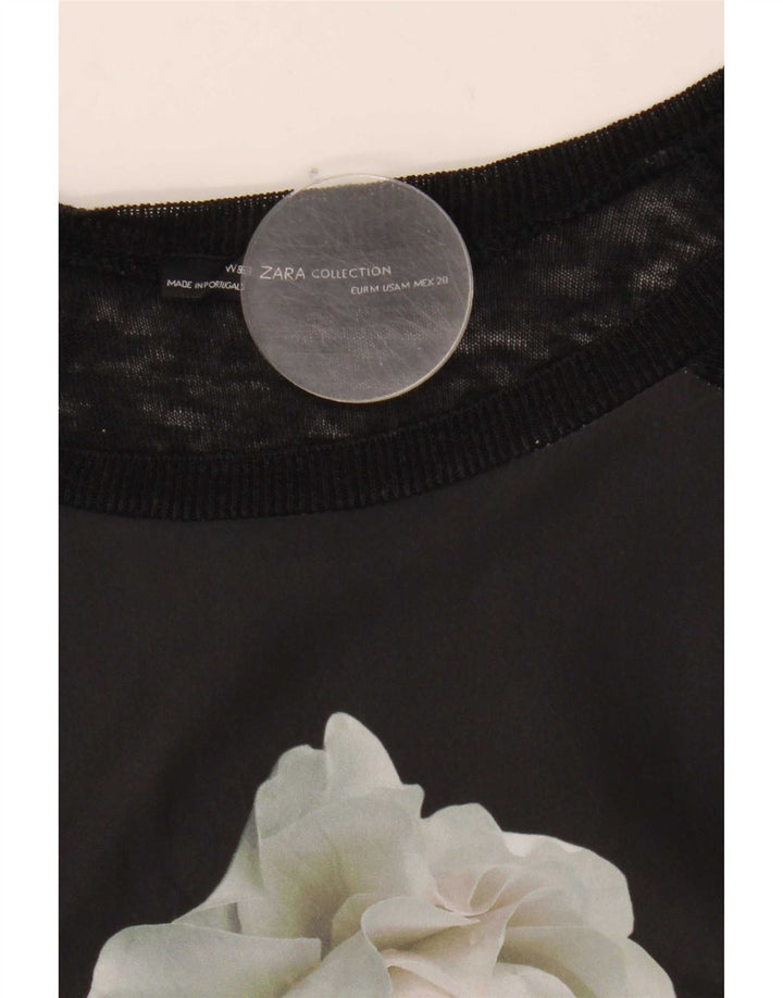 Top grafico da donna Zara manica 3/4 UK 12 medio nero floreale