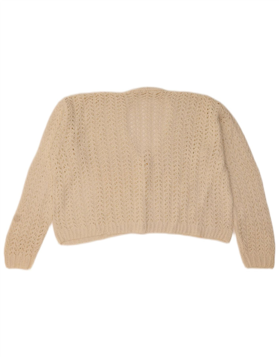 Maglione cardigan corto da donna vintage UK 14 bianco medio