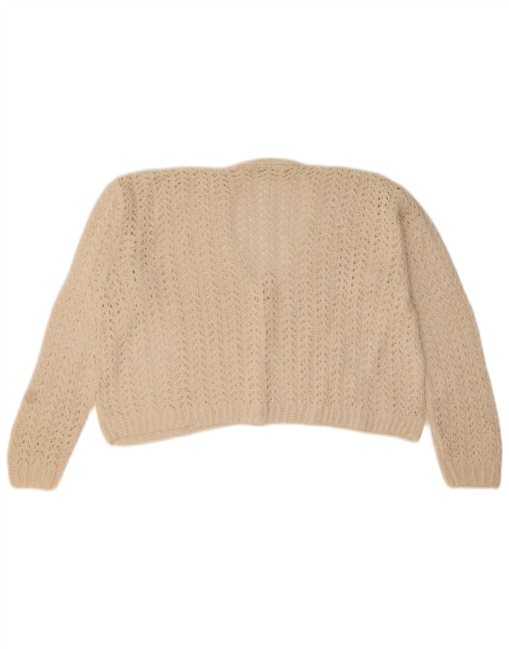 Maglione cardigan corto da donna vintage UK 14 bianco medio