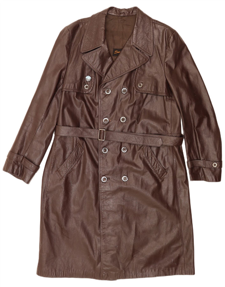 Cappotto doppiopetto in pelle vintage da uomo IT 56 2XL Marrone Classico