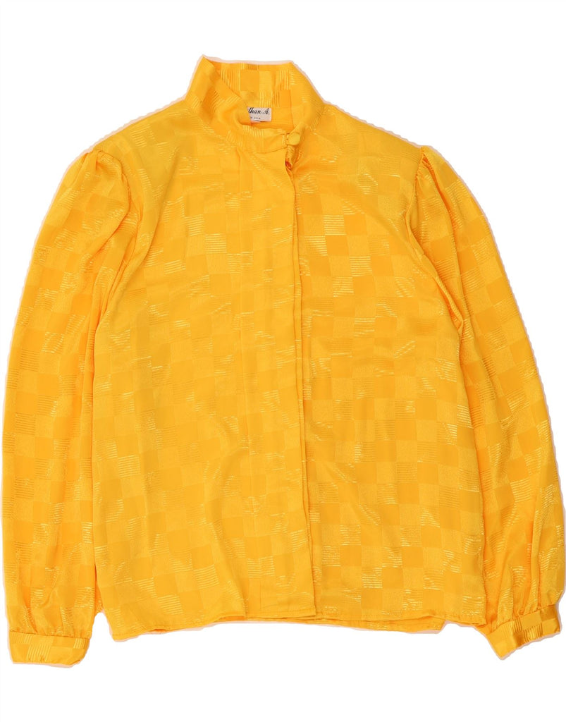 VINTAGE Womens Shirt Blouse UK 13/14 Medium Yellow Geometric Polyester Vintage Vintage and Second-Hand Vintage from Messina Hembry 