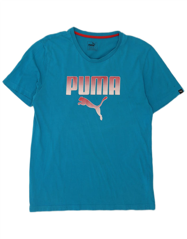 T-shirt grafica da uomo Puma Top in cotone blu medio