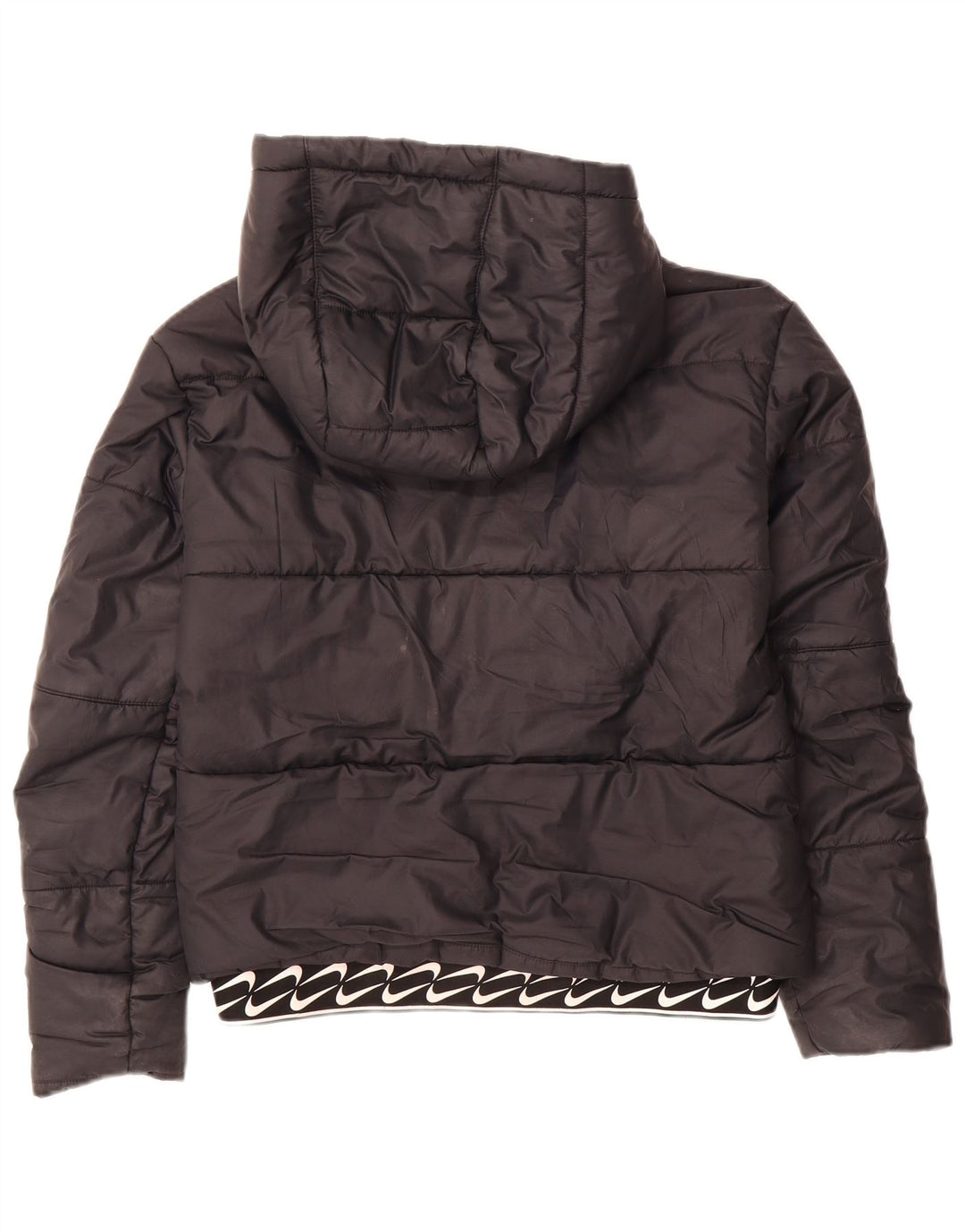 NIKE Womens Graphic Hooded Padded Jacket UK 10 Small Black Polyester