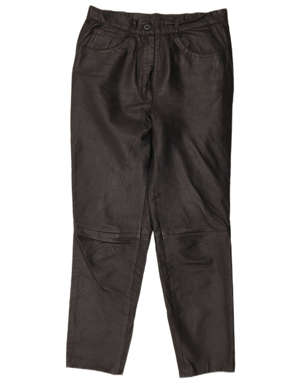 Pantaloni in pelle affusolati da donna vintage US 10 Large W32 L30 neri