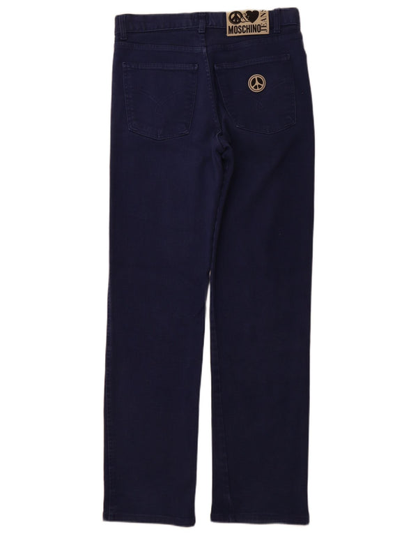 Jeans dritti a vita alta da donna MOSCHINO W32 L32 cotone blu navy