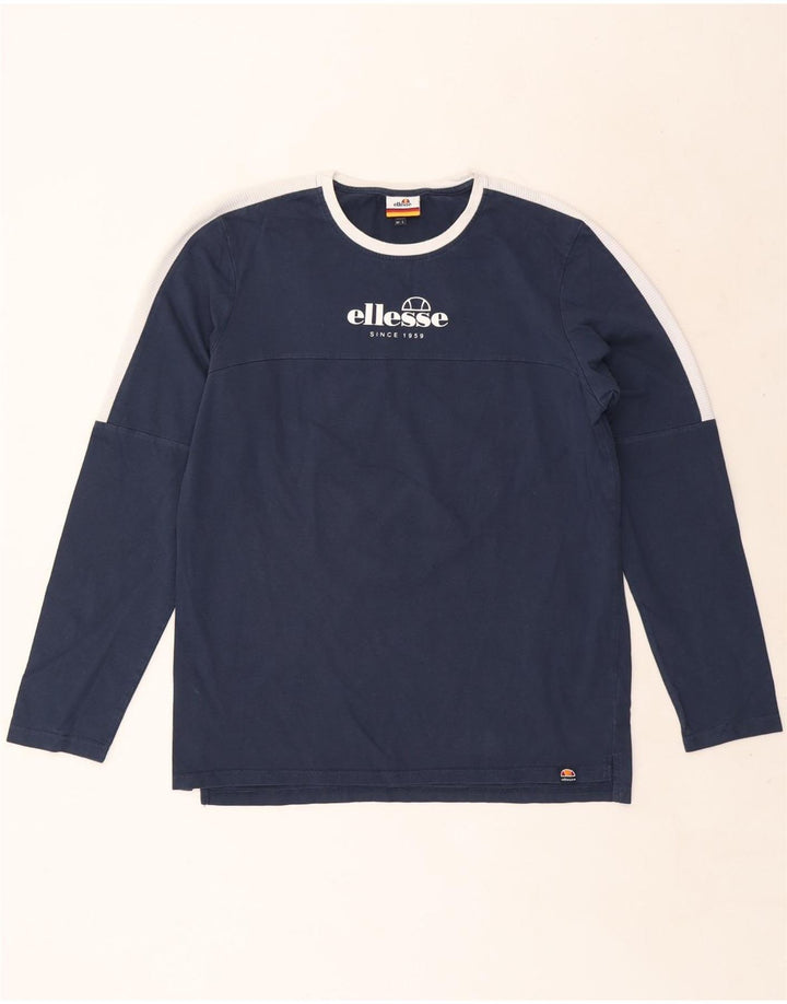Ellesse Top grafico da uomo a maniche lunghe in cotone color block blu navy