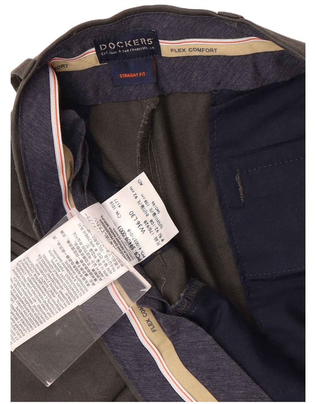 DOCKERS Pantaloni chino dritti da uomo vestibilità comoda W36 L30 cotone grigio