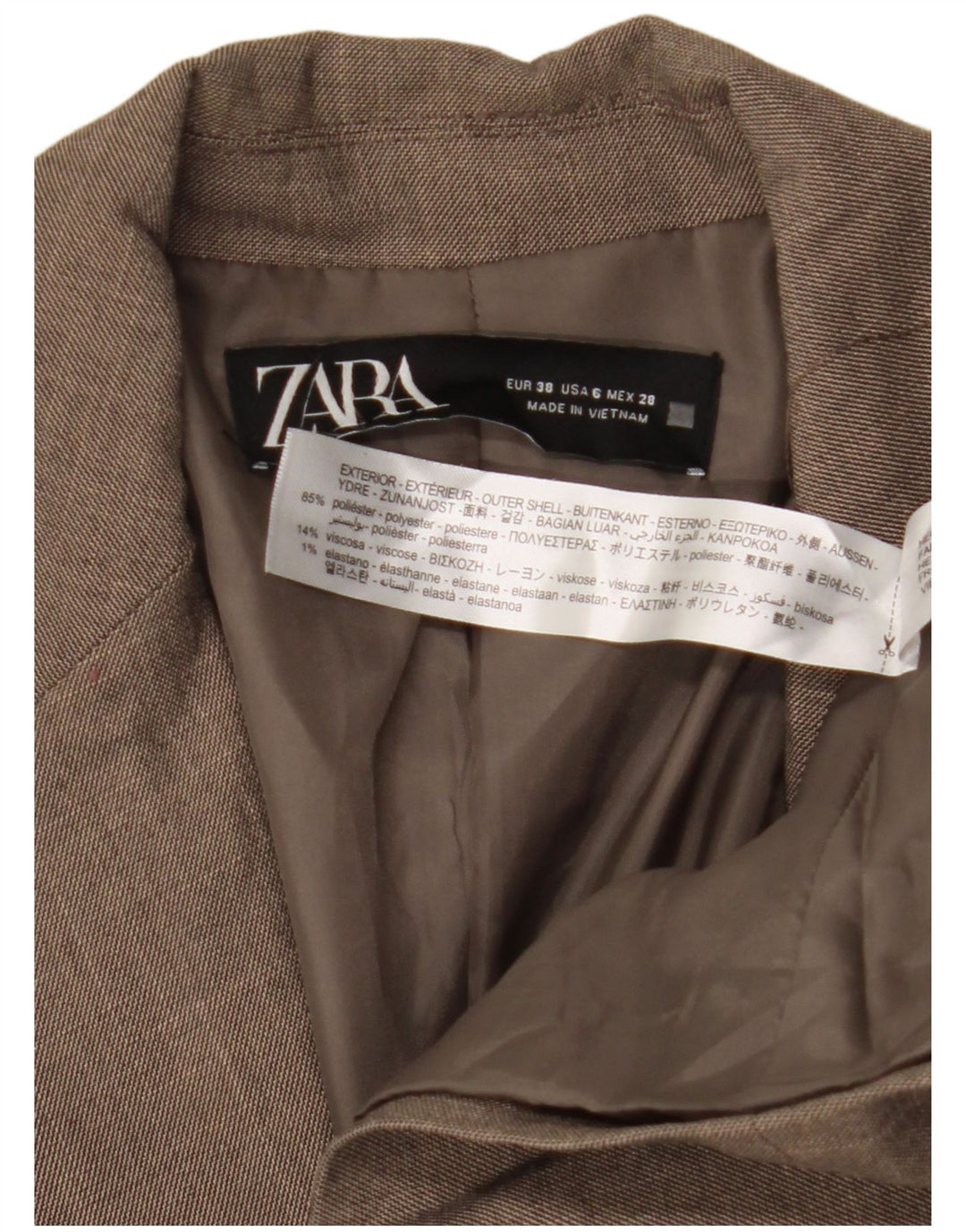 ZARA Giacca Blazer a 1 Bottone da Donna EU 38 Piccola Marrone Poliestere