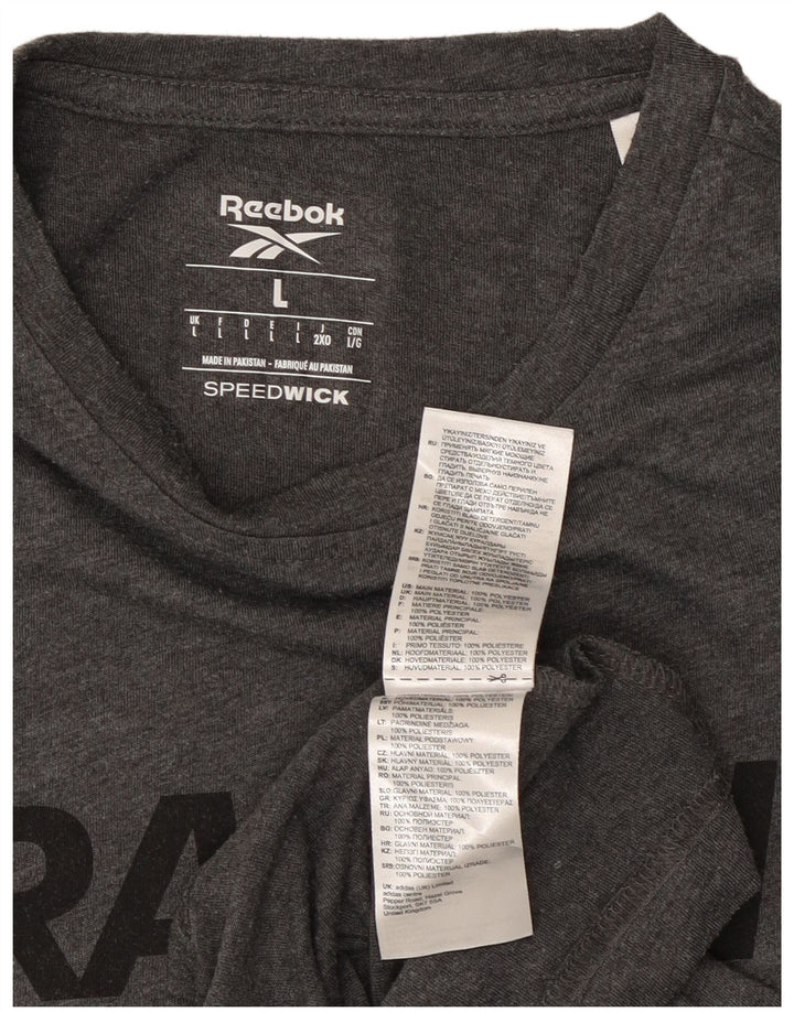 T-shirt grafica Reebok da uomo con vestibilità regolare, top grande in poliestere chiazzato grigio