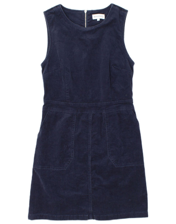 WAREHOUSE Abito tubino in velluto a coste senza maniche da donna UK 10 piccolo blu navy