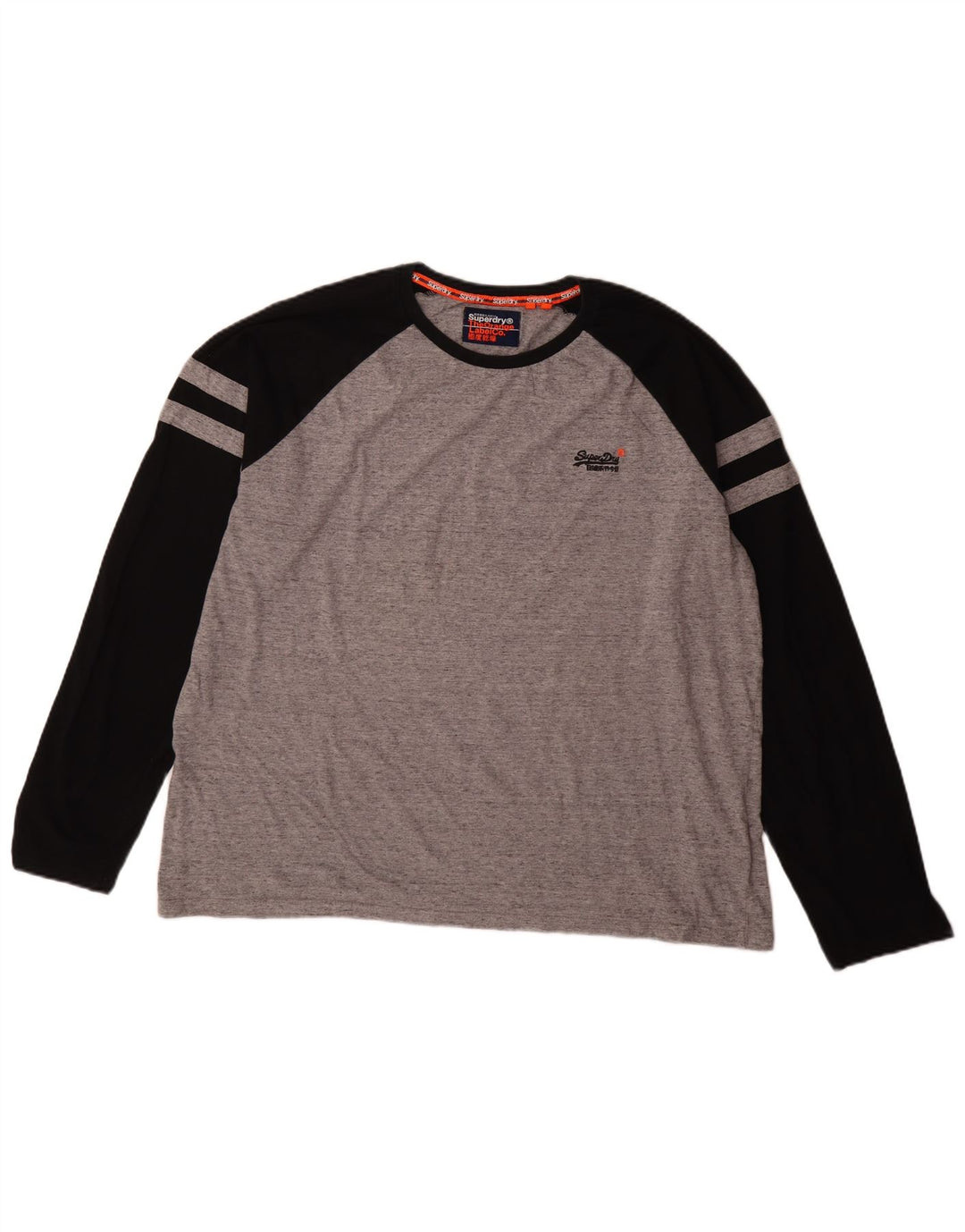 Top da uomo a maniche lunghe Superdry 3XL in cotone color block grigio