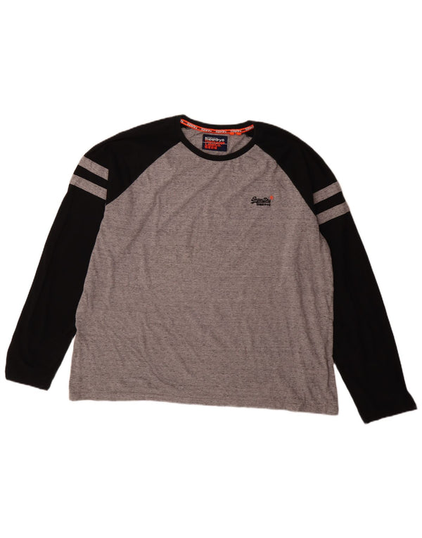 Top da uomo a maniche lunghe Superdry 3XL in cotone color block grigio