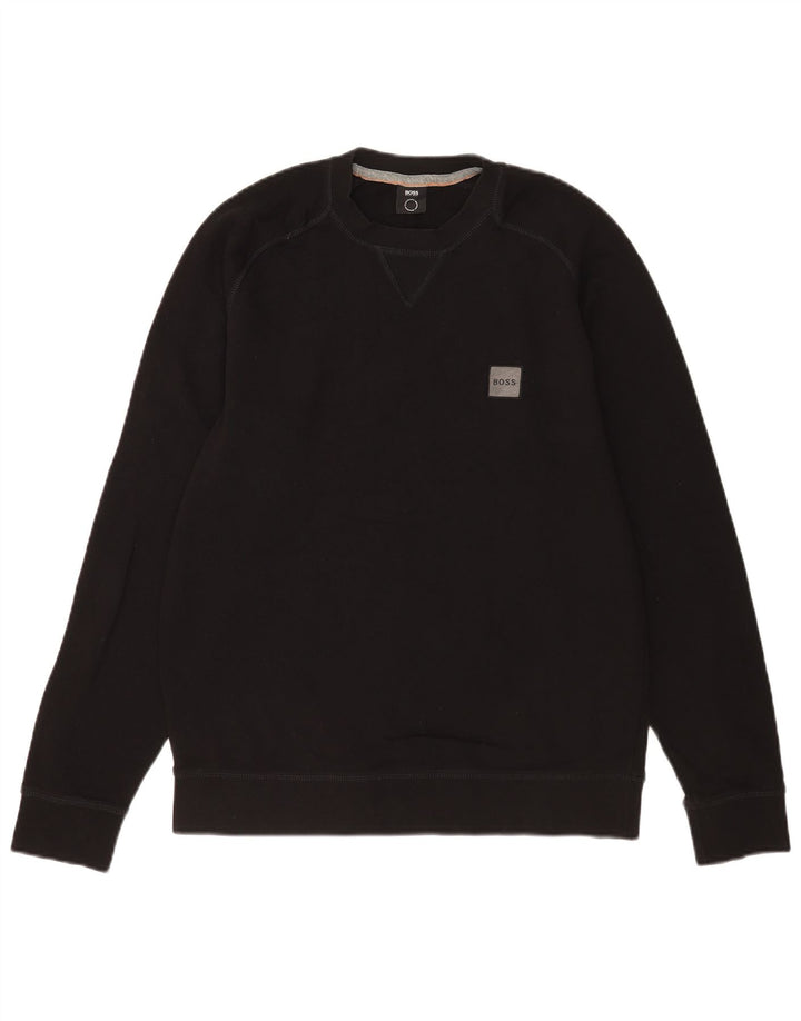 Felpa da uomo Hugo Boss maglione medio cotone nero