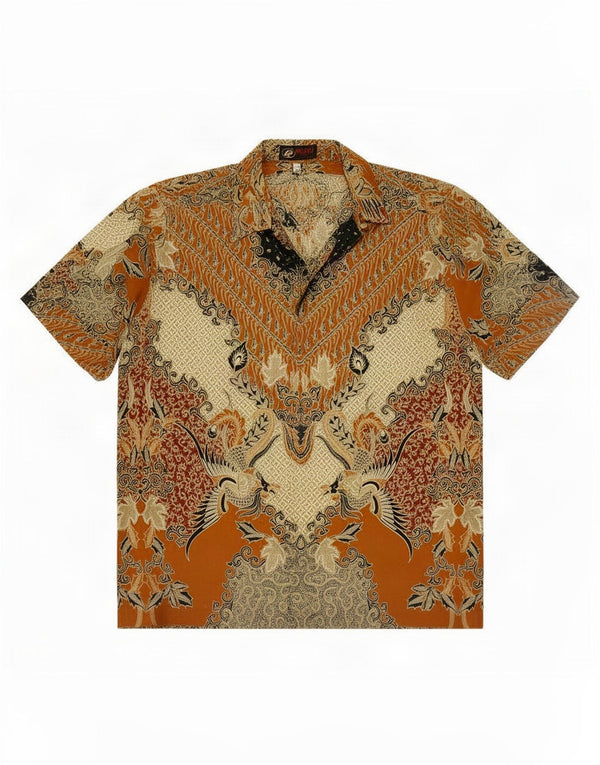 Camicia vintage da uomo a maniche corte XL marrone con motivo cachemire