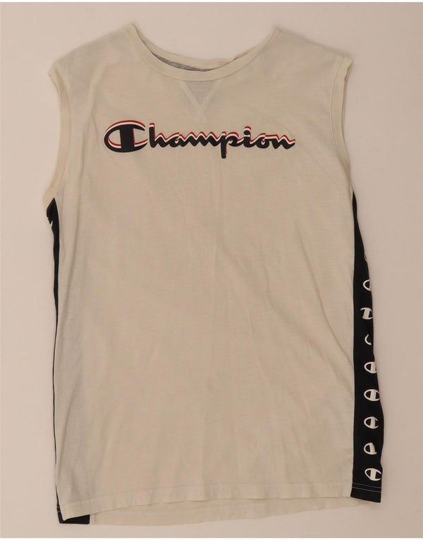 Canotta grafica Champion da ragazzo, 13-14 anni, XL, cotone color block bianco