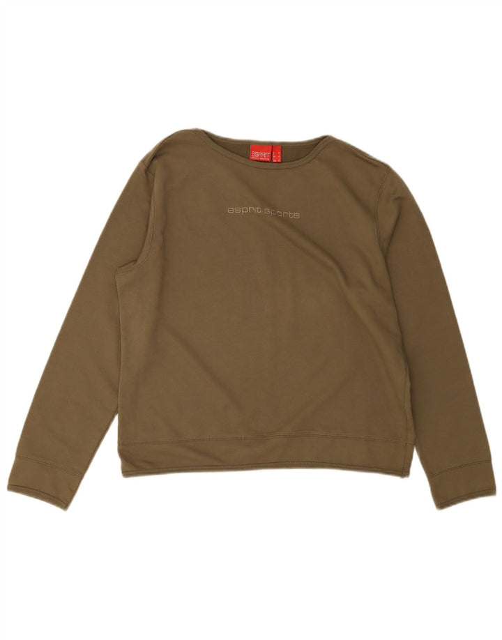 Top grafico corto da donna Esprit manica lunga UK 14 Cotone verde medio