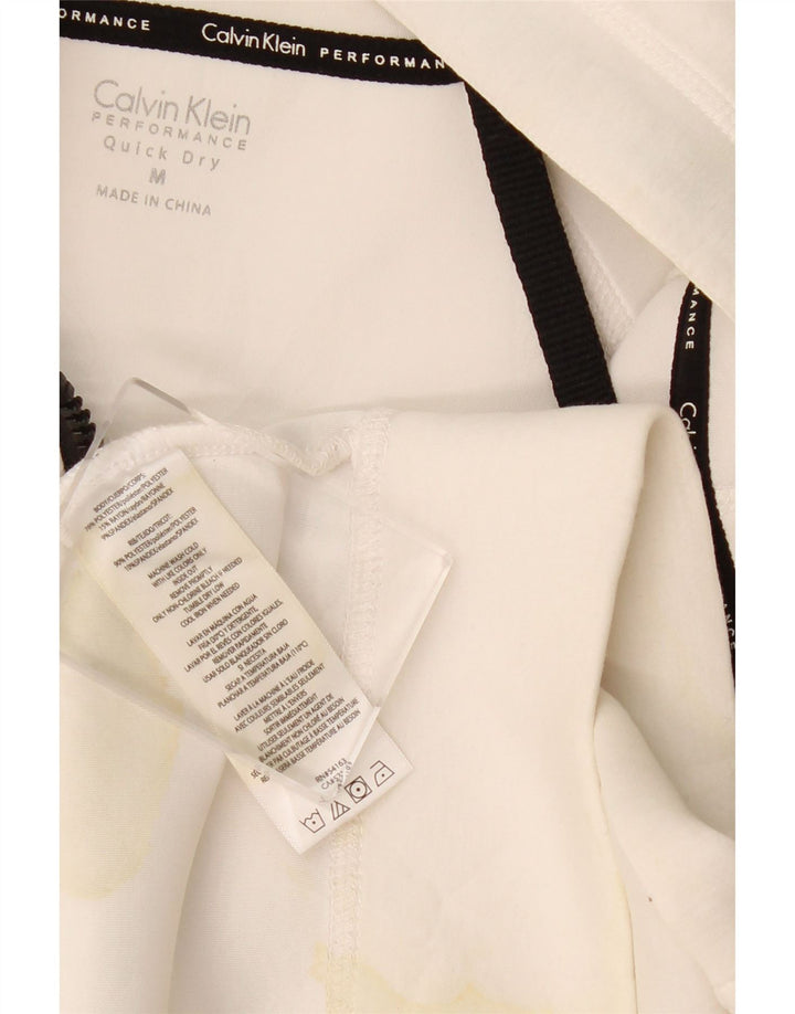 CALVIN KLEIN Felpa con cappuccio e zip grafica da donna UK 14 Medio Bianco