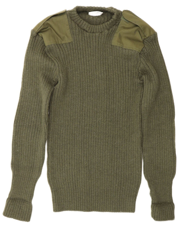 Maglione maglione girocollo militare da uomo VINTAGE grande color kaki