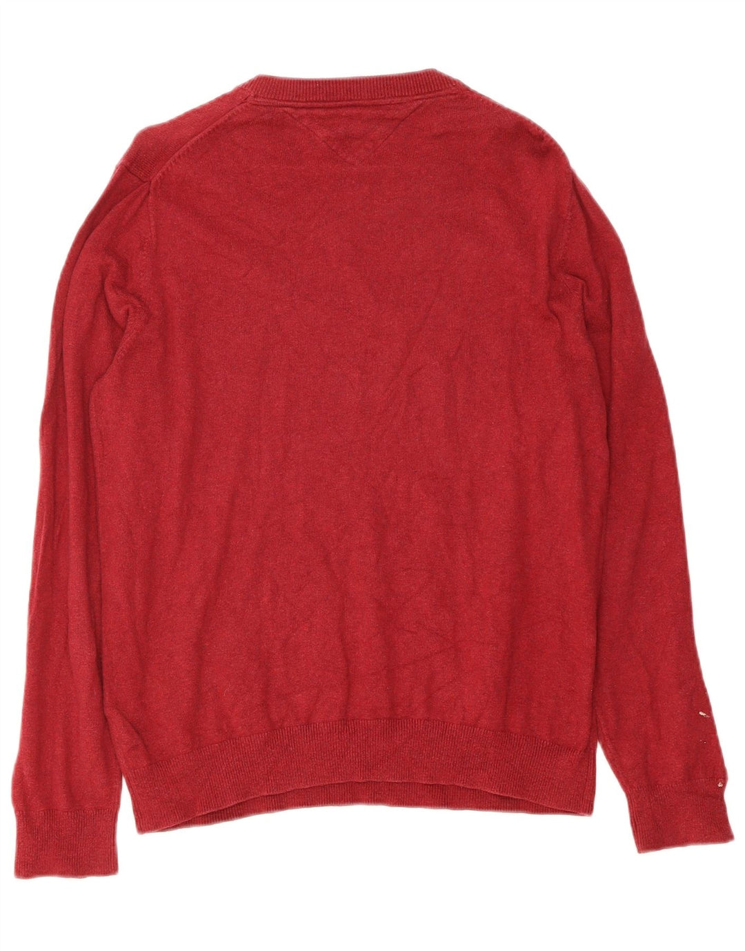 TOMMY HILFIGER Mens V-Neck Jumper Sweater Medium Red Cotton