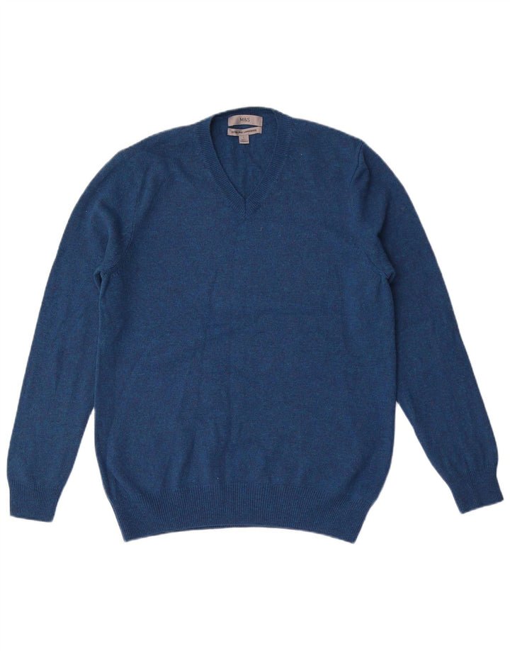 Maglione da uomo Marks & Spencer con scollo a V, grande lana screziata blu