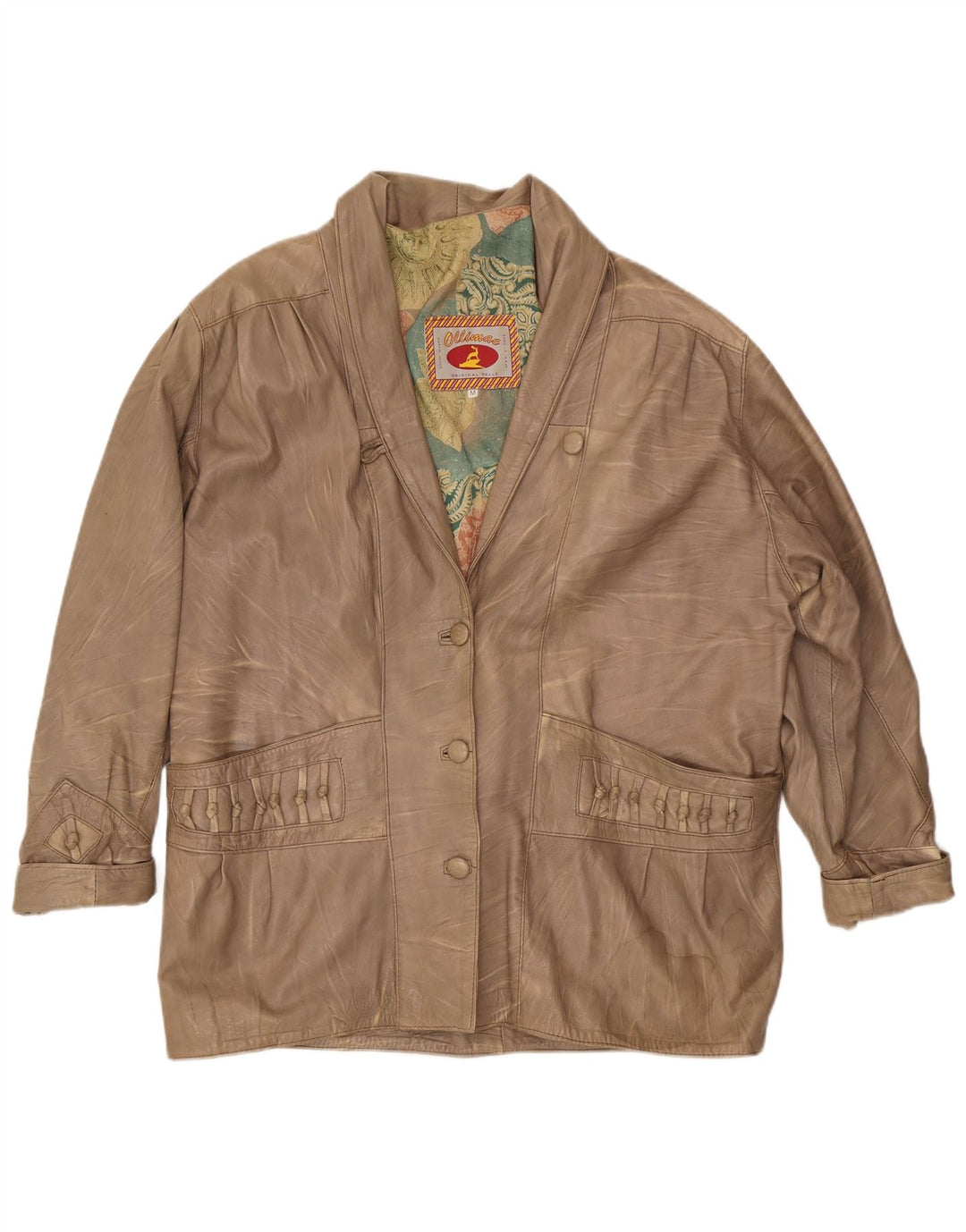 Giacca in pelle da donna vintage UK 14 Pelle beige media