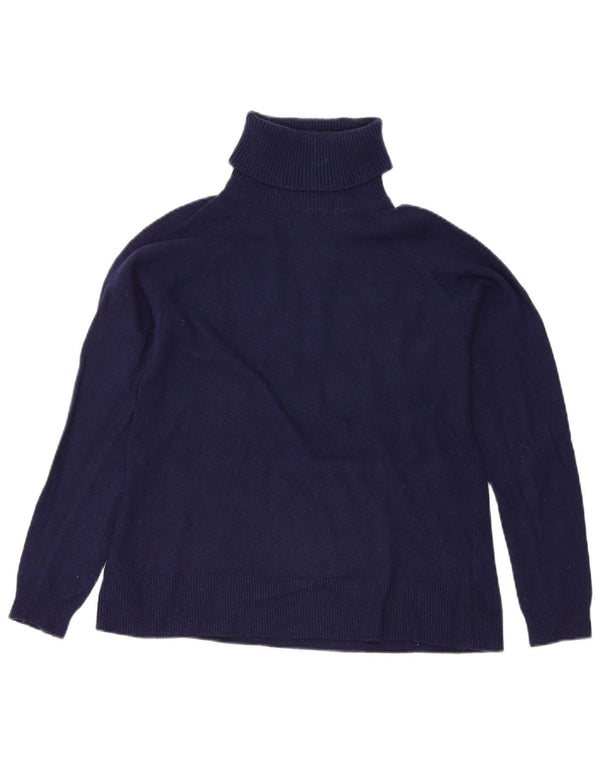 Massimo Dutti Womens Crop Roll Neck Jumper Sweater UK 10 Small Navy Blue