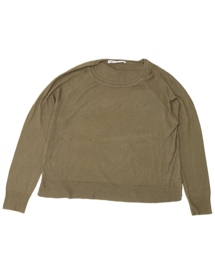 Maglione maglione girocollo vestibilità regolare da donna Zara UK 12 Verde medio