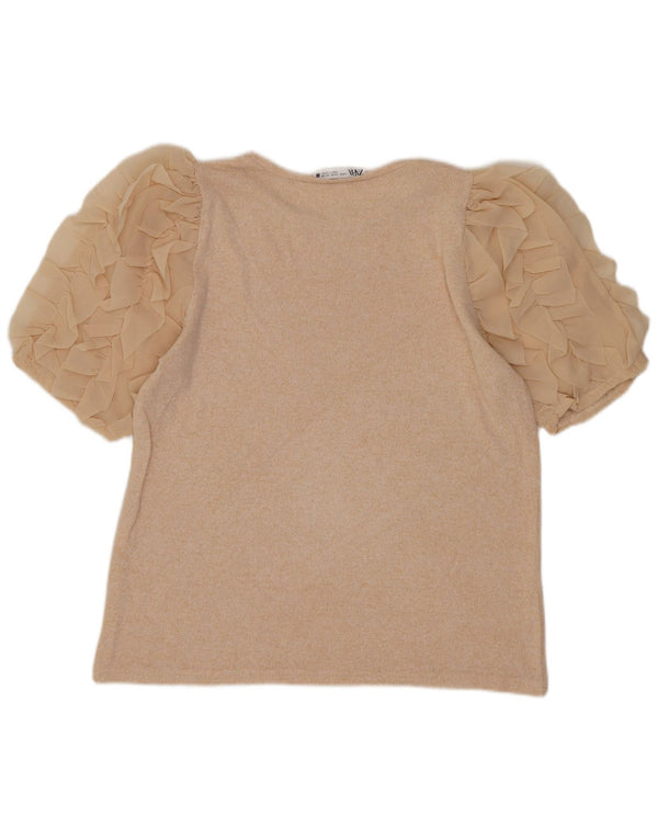 Top Blusa Donna Zara UK 12 Beige Medio