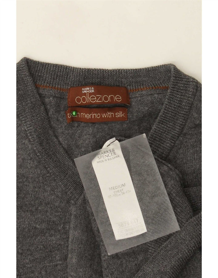 Maglione da uomo con scollo a V Marks & Spencer in lana merino grigio medio