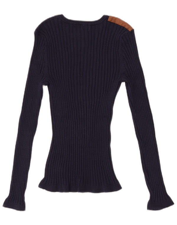 Top Ralph Lauren da donna a maniche lunghe UK 8 Small in cotone color block blu navy