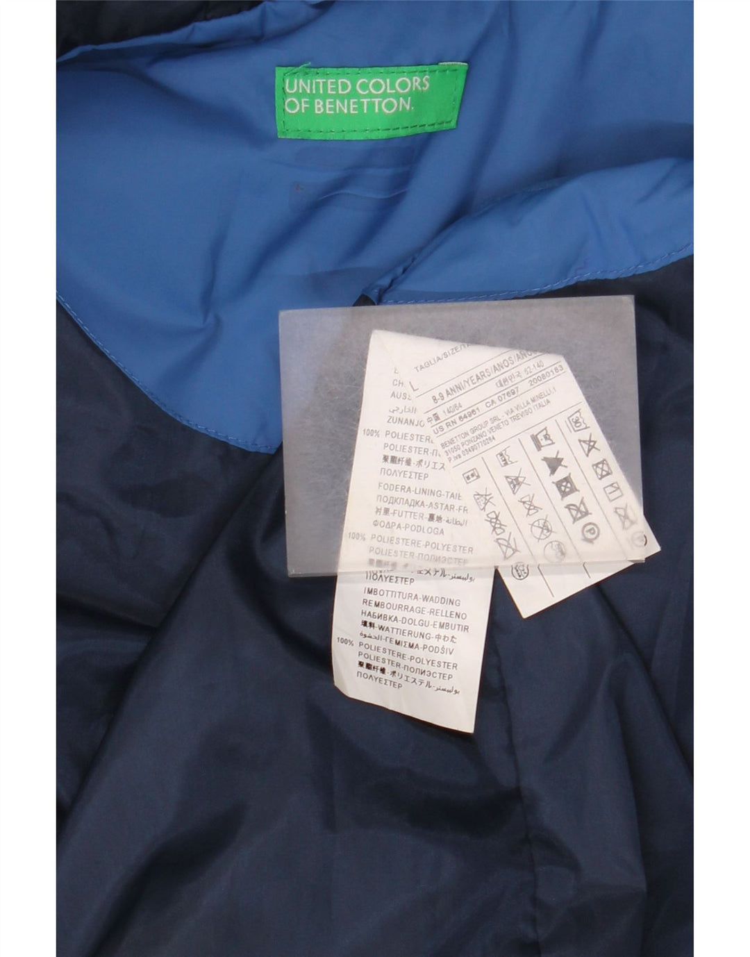 Gilet imbottito con cappuccio per ragazzi Benetton 11-12 anni Large Blu in poliestere