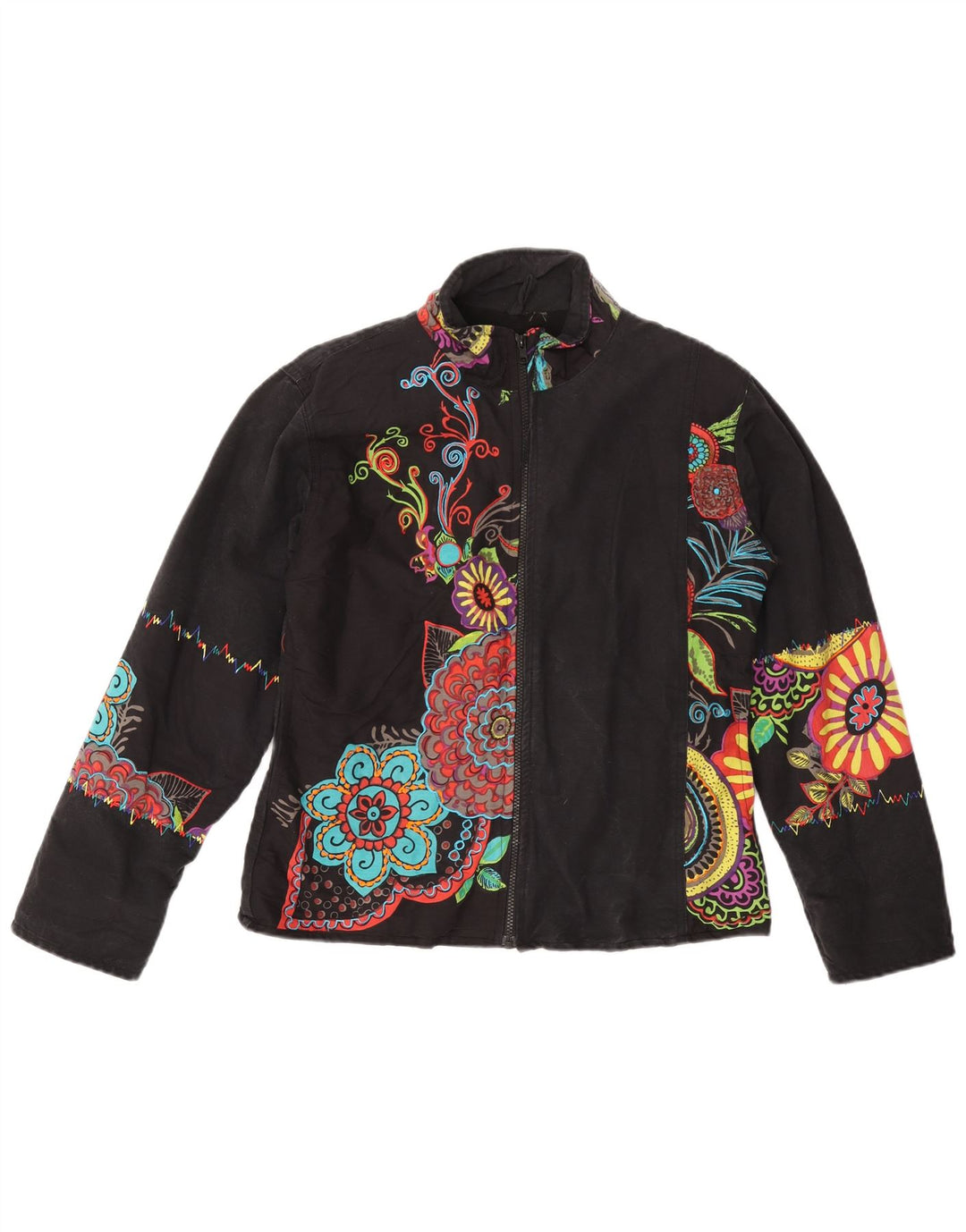 Giacca a vento da donna VINTAGE UK 14 Medium Black Floral
