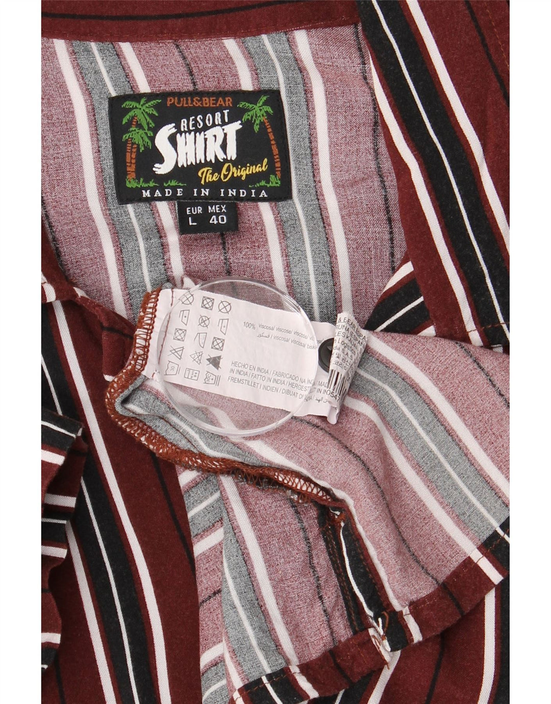 Camicia da uomo a maniche corte PULL & BEAR in viscosa a righe bordeaux grandi