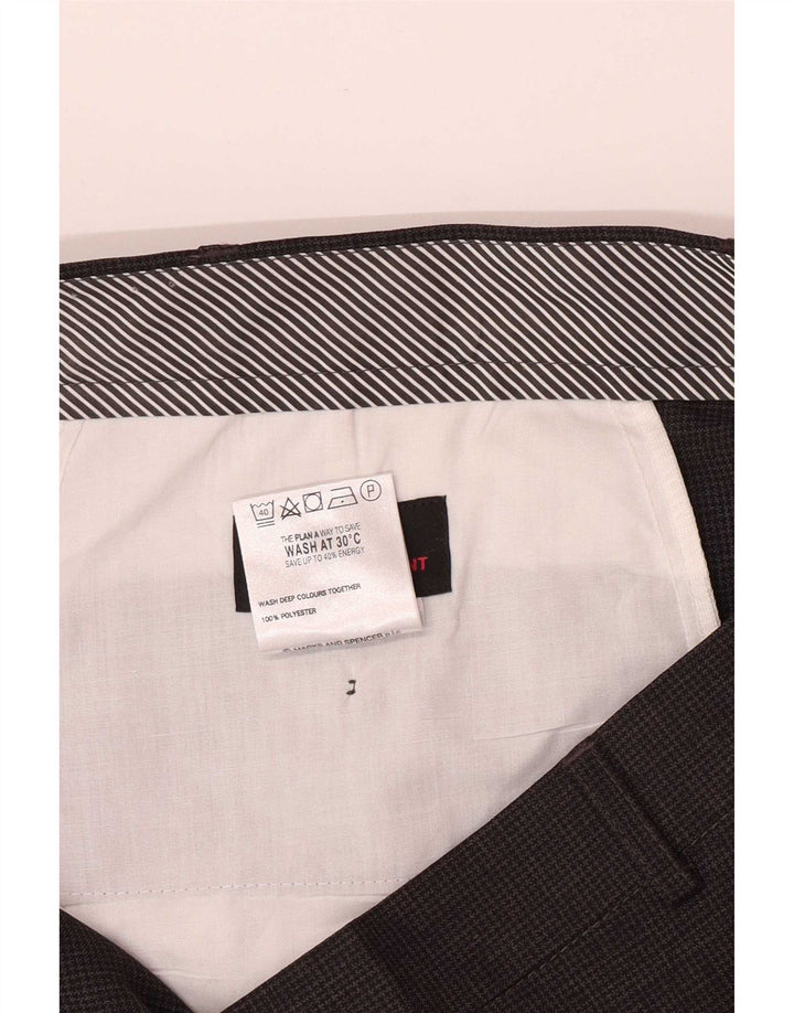 Pantaloni da abito dritti da uomo Marks & Spencer W42 L29 pied de poule grigi