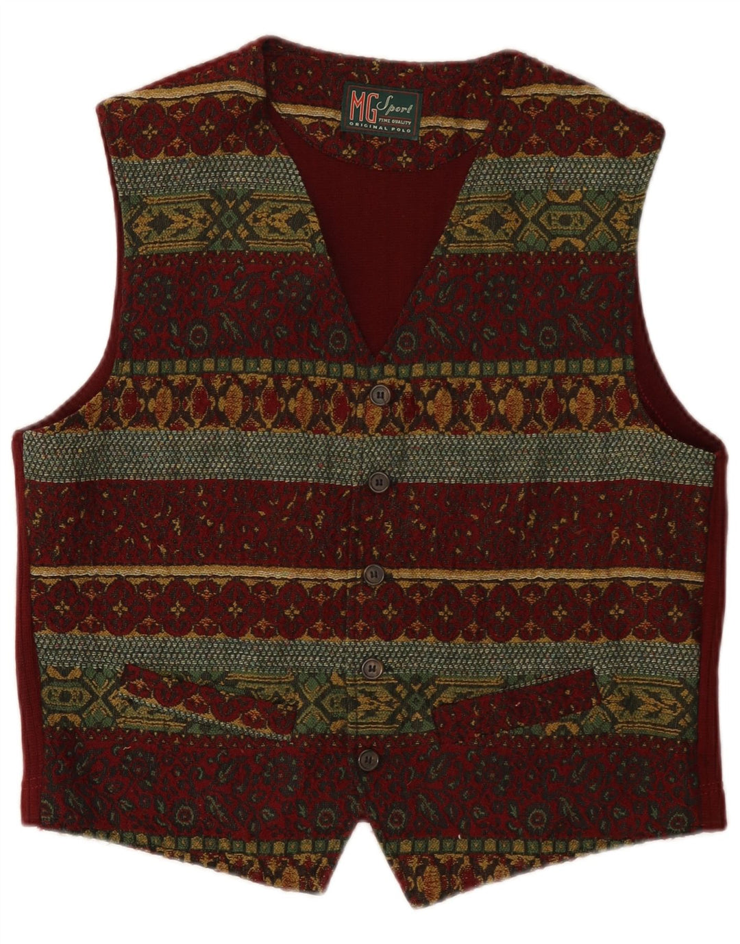 Gilet vintage da uomo piccolo in lana floreale bordeaux