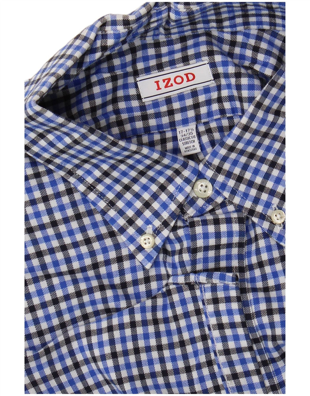Camicia da uomo Izod taglia 17 17 1/2 XL cotone a quadri blu