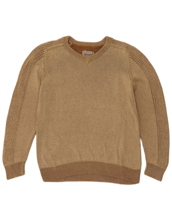 Maglione da uomo con scollo a V Wrangler in cotone marrone medio