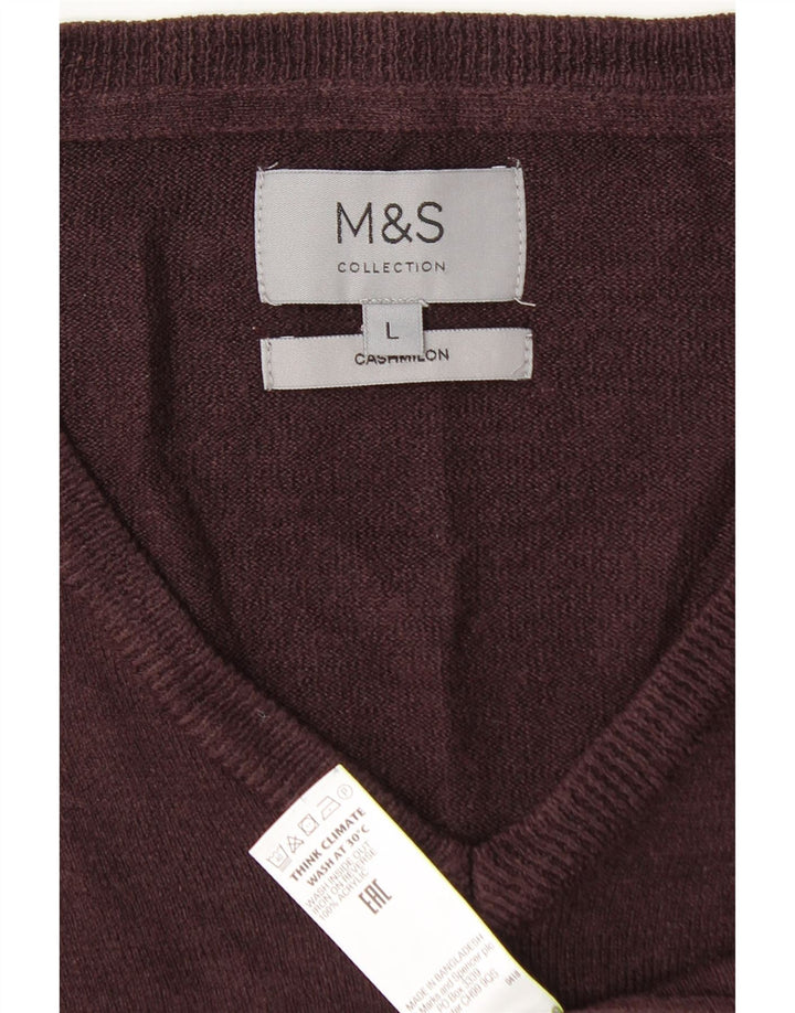 Maglione da uomo con scollo a V Marks & Spencer grande in acrilico bordeaux