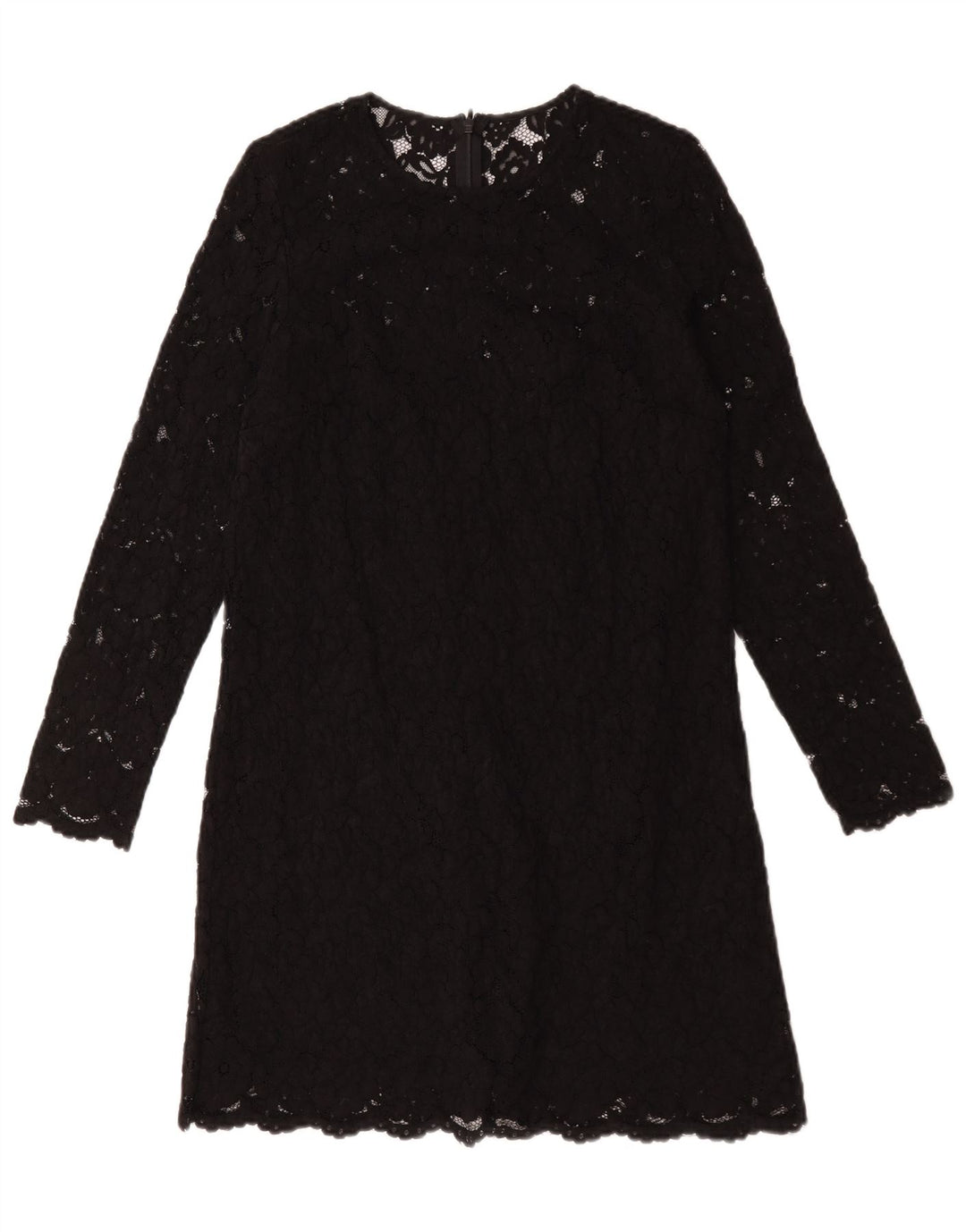 Abito a trapezio a maniche lunghe da donna vintage UK 12 Poliestere floreale nero medio
