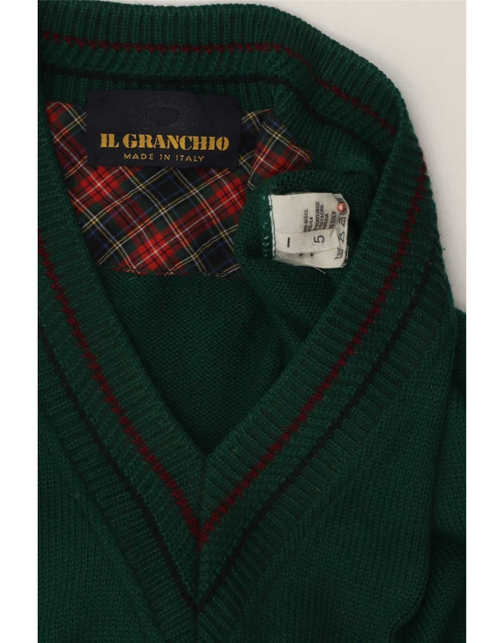 Il Granchio Maglione da uomo con scollo a V, grande lana verde a rombi/diamante