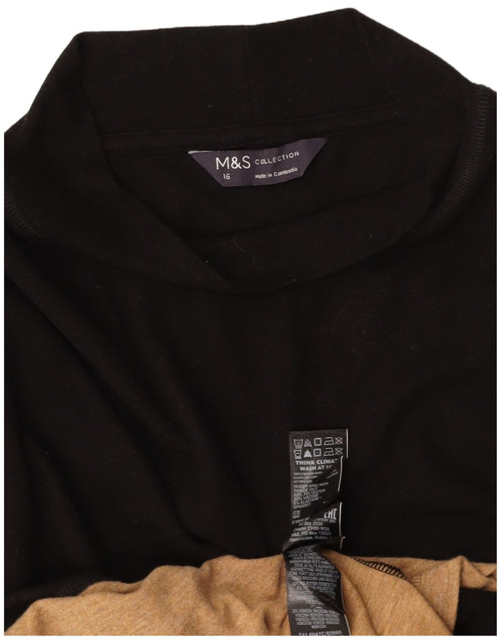 MARKS & SPENCER Camicetta da donna Top UK 16 Large Nero Poliestere a blocchi di colore