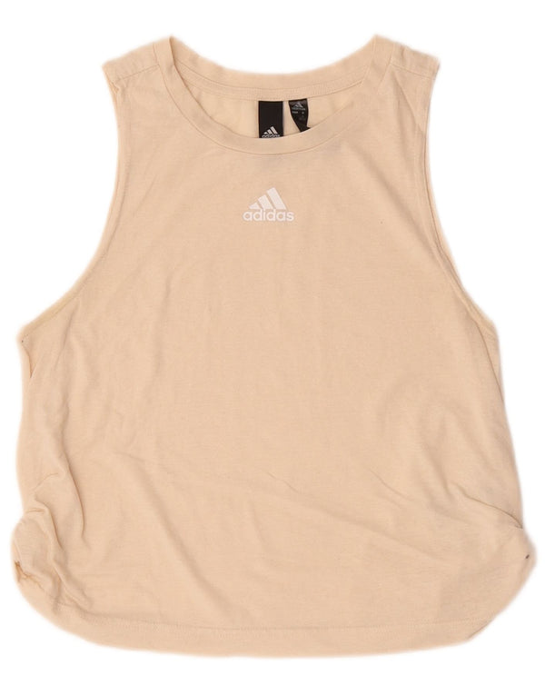 T-shirt grafica corta Adidas da donna Top UK 10 piccola in cotone beige