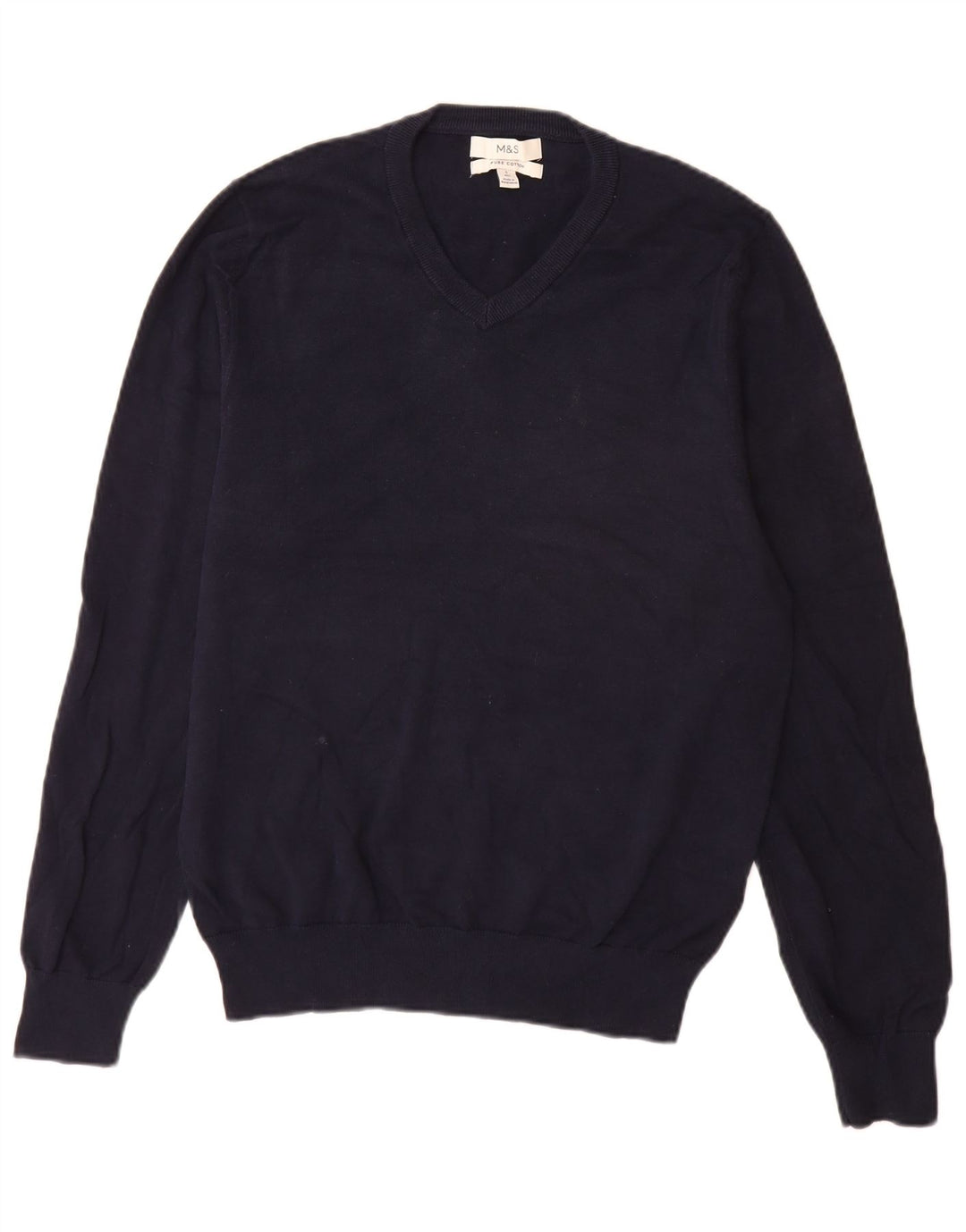 Maglione da uomo con scollo a V Marks & Spencer piccolo in cotone blu navy