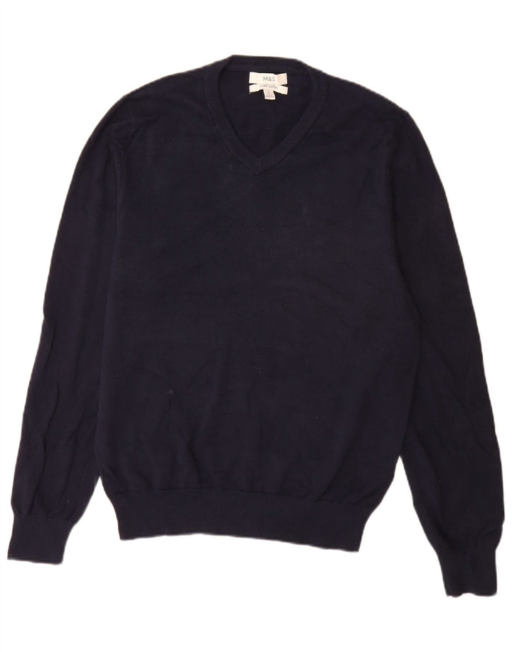 Maglione da uomo con scollo a V Marks & Spencer piccolo in cotone blu navy