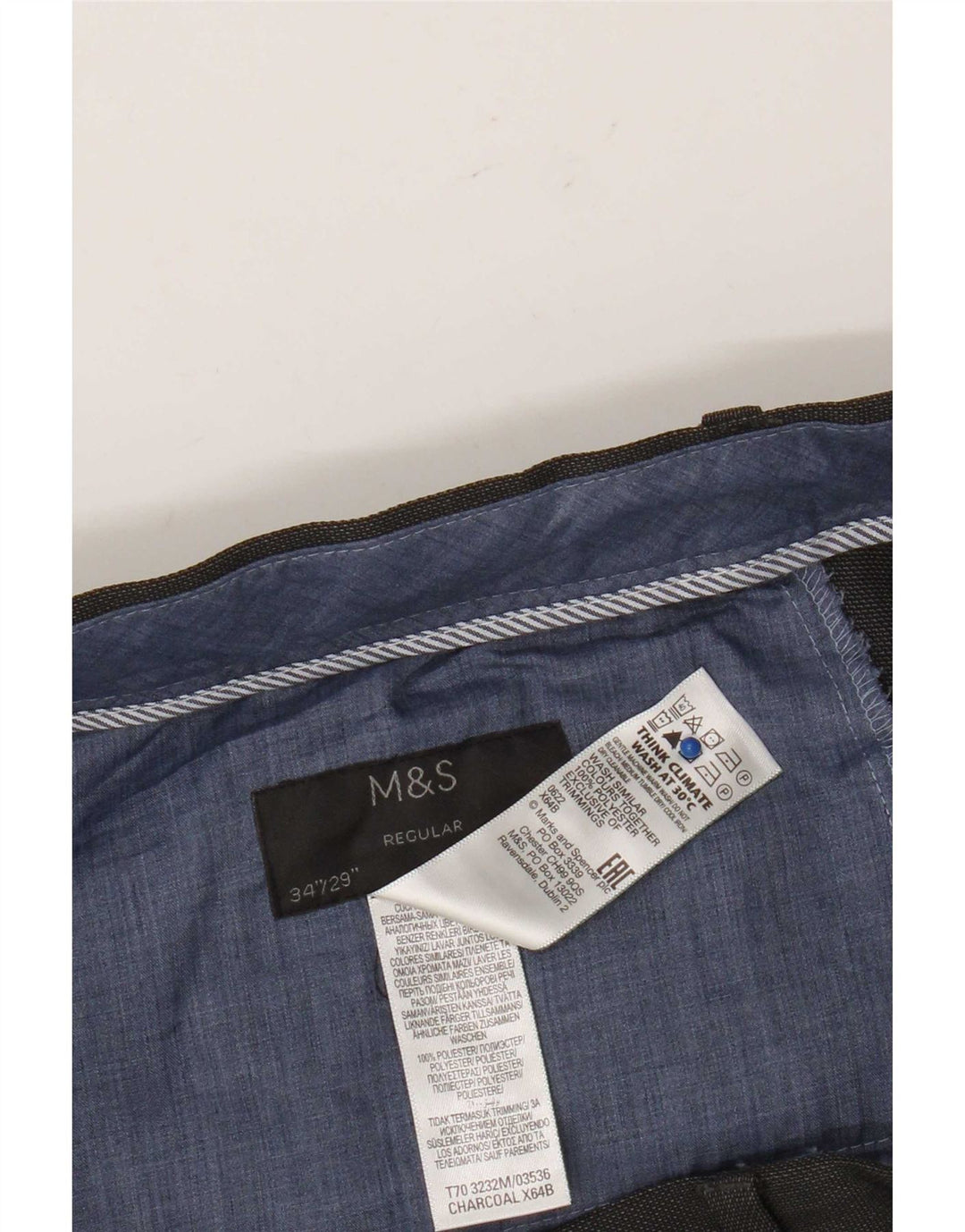 Pantaloni da abito regolari da uomo Marks & Spencer W34 L29 Poliestere grigio