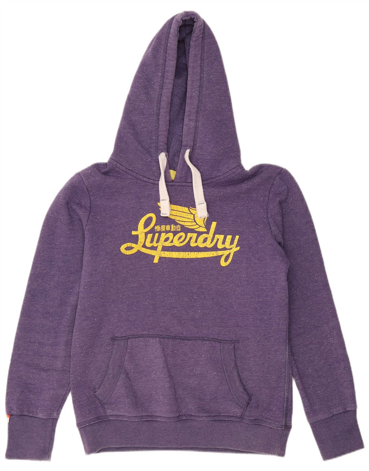 Maglione con cappuccio grafico da donna SUPERDRY UK 14 grande cotone viola
