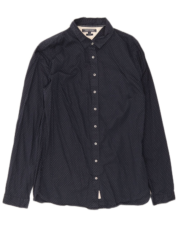 Camicia aderente da donna Tommy Hilfiger UK 8 Small Cotone maculato blu navy