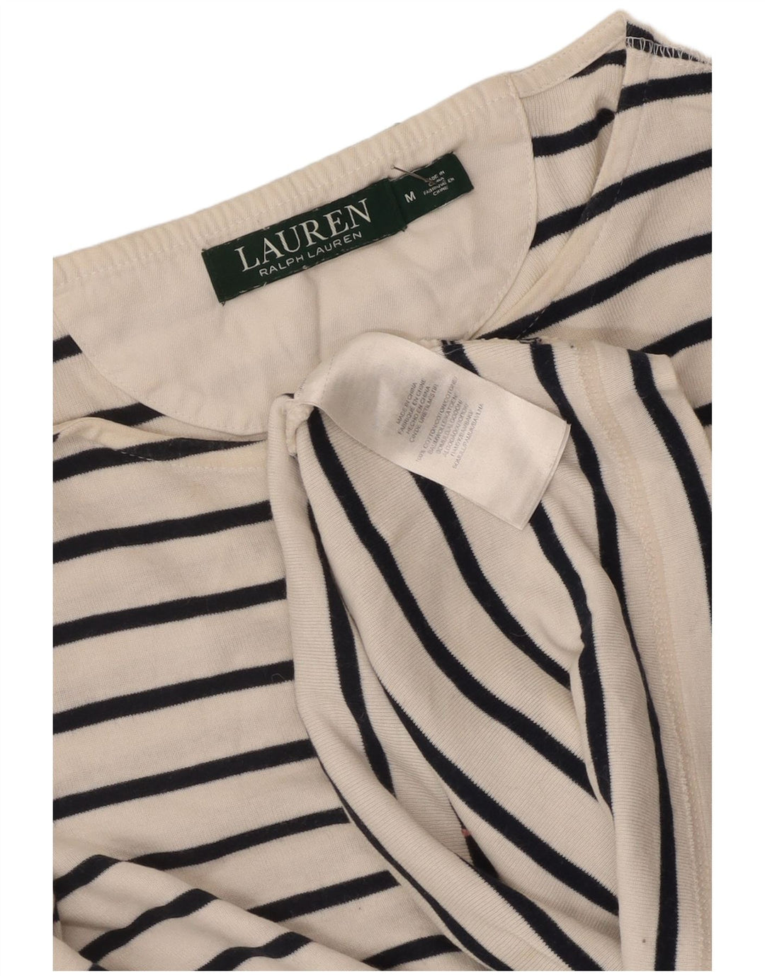 Top da donna Ralph Lauren manica 3/4 UK 12 cotone a righe bianche medie