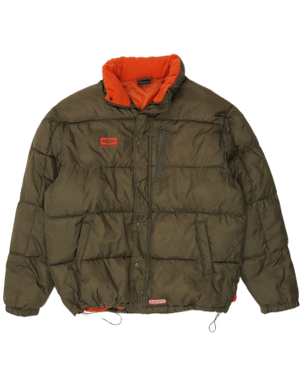Umbro Mens Hooded Padded Jacket UK 44 2XL Khaki Nylon