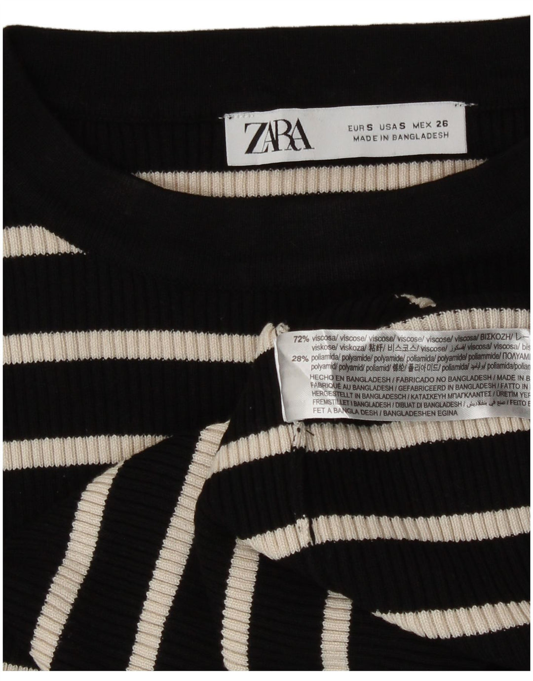 Top Zara da donna a maniche lunghe UK 10 Small in viscosa a righe nere
